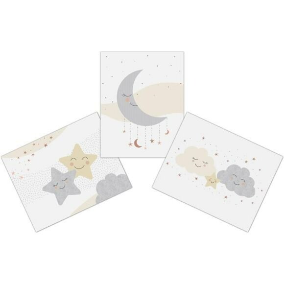 Nursery wall art set moon star cloud prints unframed 11x14 baby room decor - Picture 1 of 5